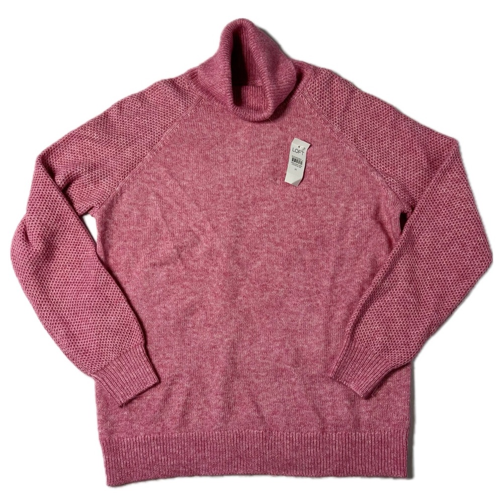 NWT Ann Taylor Loft Dusty Rose Pink Woven Knit Turtle Neck Sweater Size Medium